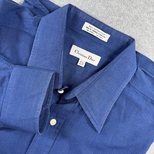 Christian Dior‎ Solid Blue Long Sleeve Button Up Classic Fit Shirt 17.5 36/37 XL